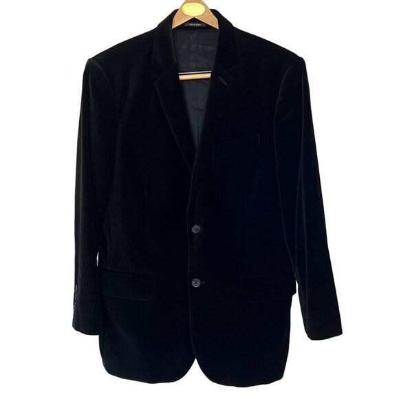 MEN’S EXPRESS BLACK VELVET 2 BUTTON BLAZER JACKET SIZE 40R - Picture 2 of 14